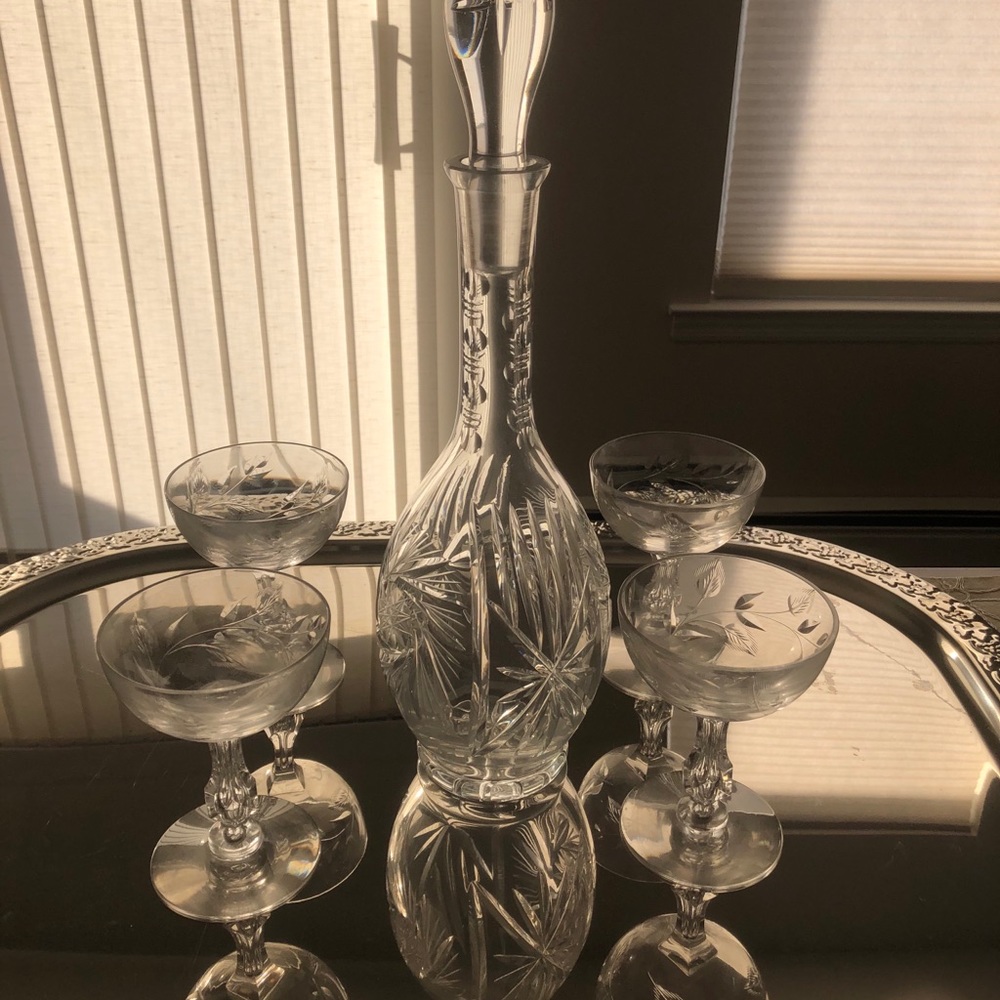 Crystal decanter and champagne glasses home